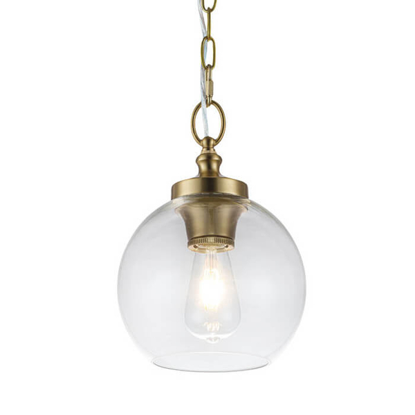 Kulista lampa wisząca Tabby FE-TABBY-P-S-BB szklana na łańcuchu mosiądz