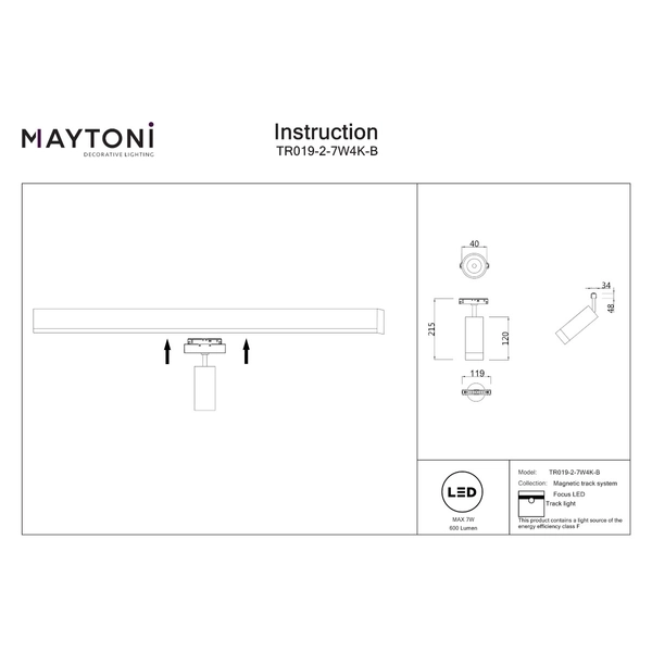 Magnetyczna lampa szynowa Focus TR019-2-7W4K-B LED 7W 4000K sopel czarna