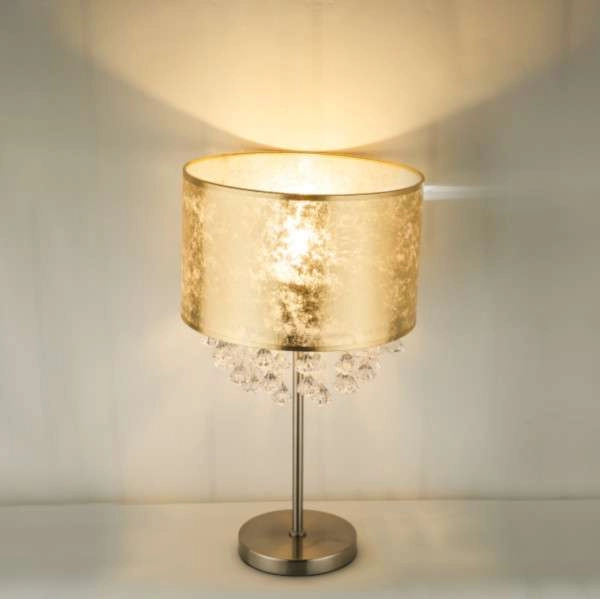 Stojąca LAMPKA nocna AMY 15187T3 Globo abażurowa LAMPA stołowa z kryształkami glamour crystal złota przezroczysta