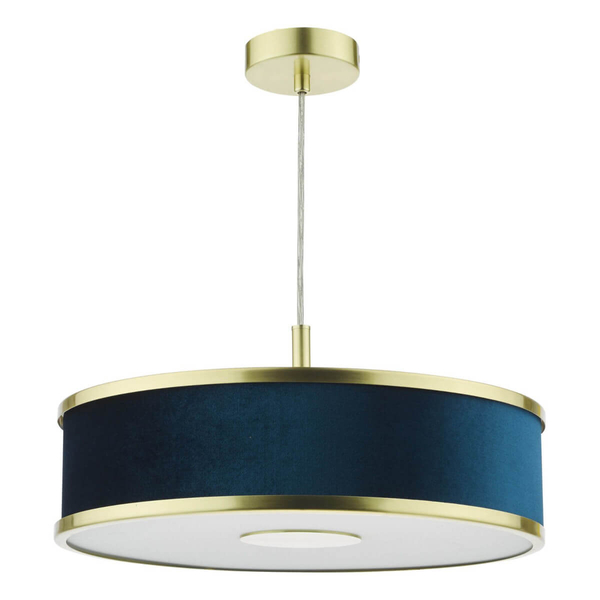 Materiałowa lampa wisząca Alvaro ALV1023 okragła mosiądz niebieski