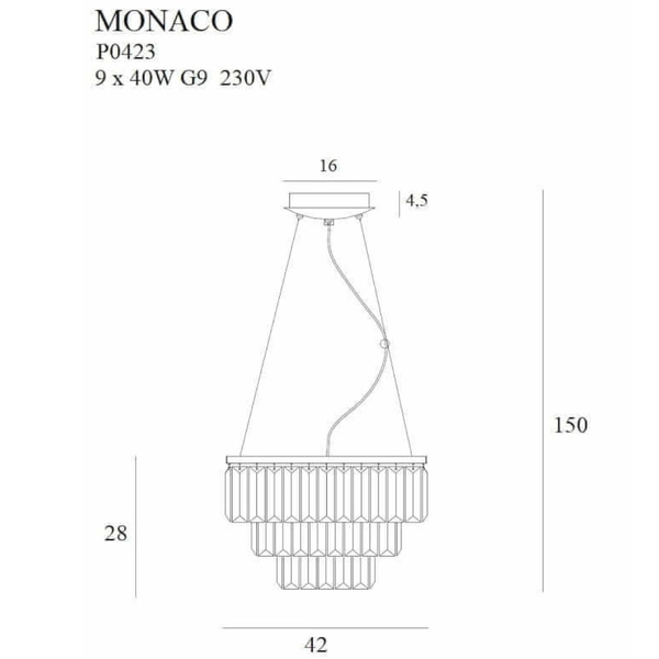 LAMPA wisząca MONACO P0423 Maxlight kryształowa OPRAWA zwis glamour crystal złoty przezroczysty