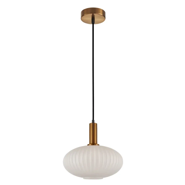 Owalna lampa wisząca Della PND-31982-1B-GD szklana złota biała