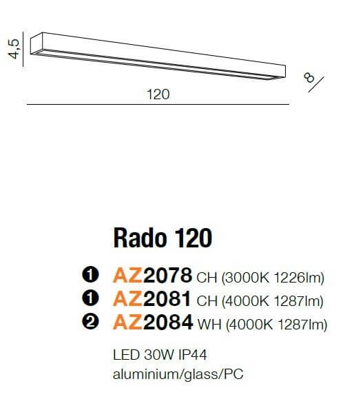 Metalowy kinkiet łazienkowy Rado LED 30W nad lustro chrom