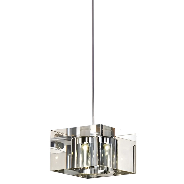 Szklana lampa wisząca Box kwadratowa nad stół chrom crystal