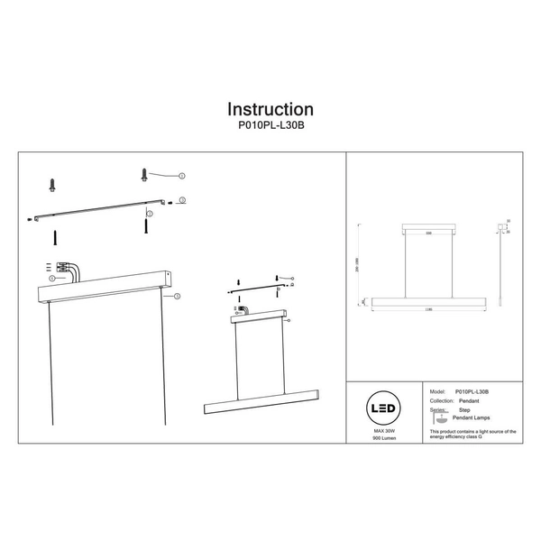 Zwieszająca lampa na belce Step P010PL-L30B Maytoni LED 30W 3000K czarna