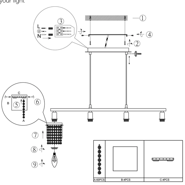 Glamour lampa wisząca Posh R30764006 szklana z kryształkami srebrna do salonu
