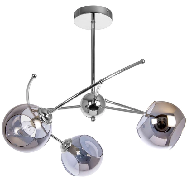 Modernistyczna lampa sufitowa VEN 2690/3 szklana chrom przydymiona