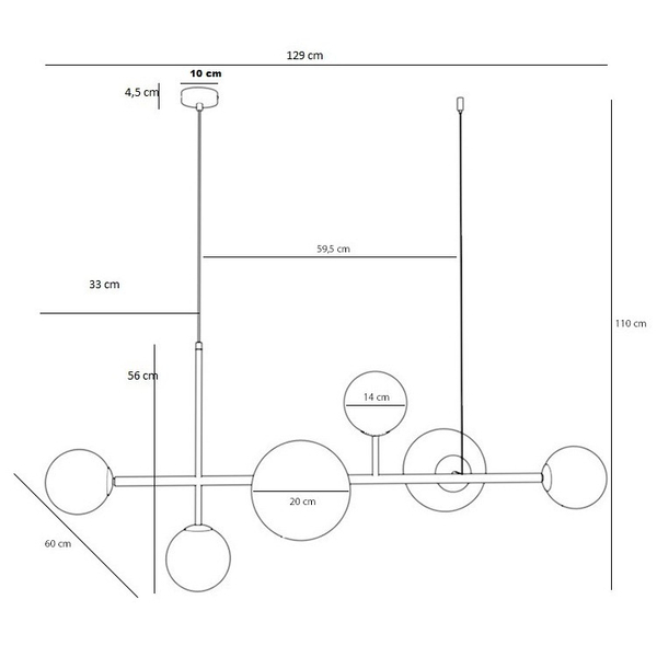 Modernistyczna lampa wisząca DIONE 1092K40 Aldex szklane kule balls mosiądz
