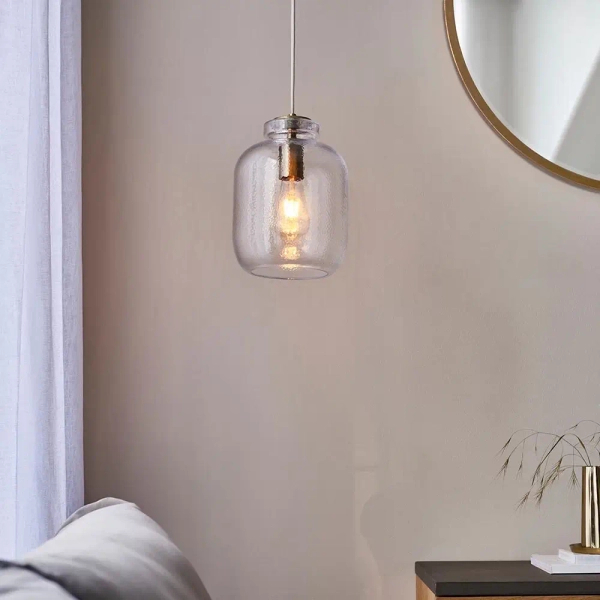 Szklana lampa wisząca Lyra 106923 do jadalni mosiądz przezroczysta