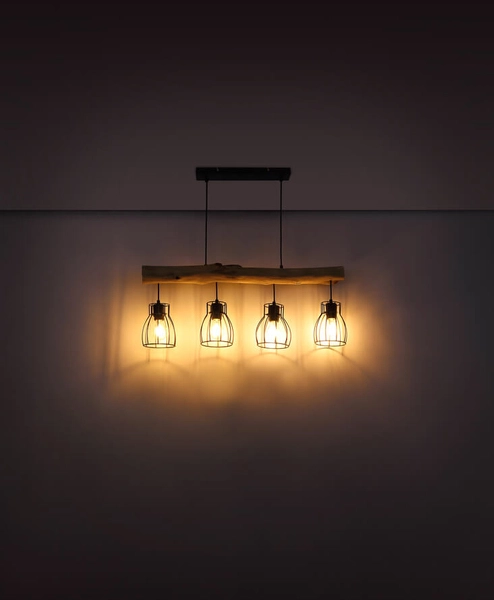 Rustykalna lampa wisząca Mina 15326-4N czarna drewniana