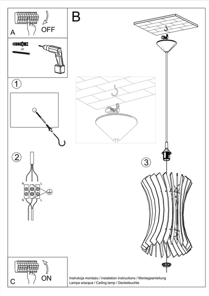 Ekologiczna lampa wisząca SL.0642 sypialniany zwis drewno