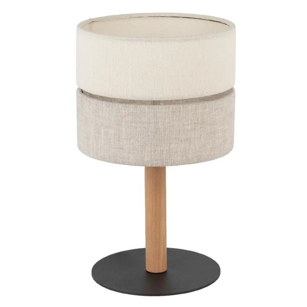 Stołowa nocna lampka Eco 5596 lniany abażur sosna beżowy czarny