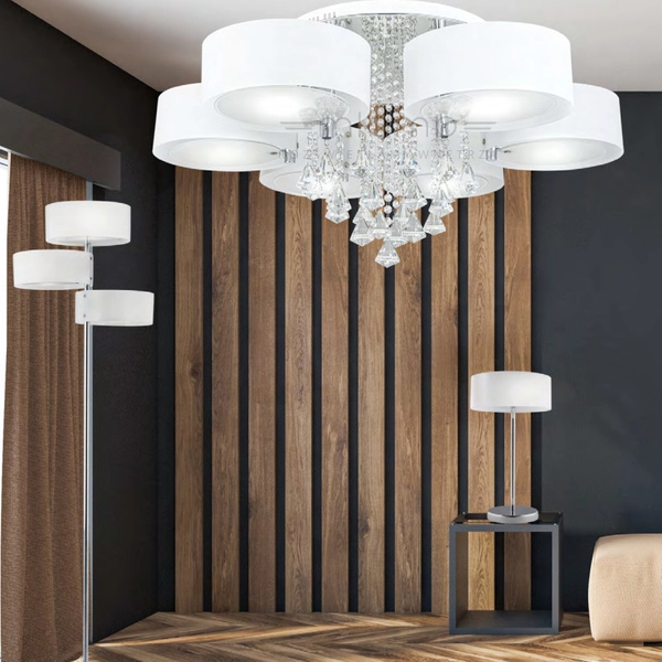 LAMPA sufitowa DRS8006/6 8C LED 360W Elem glamour OPRAWA z pilotem kryształki chrom białe