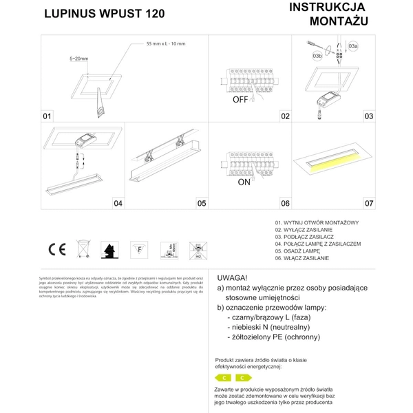 Podłużna lampa wpustowa Lupinus 2120003102-1 Elkim LED 16W 3000K liniowa
