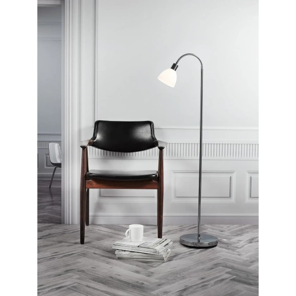 Stojąca lampa do salonu Ray 63214033 szklana metalowa biała chrom