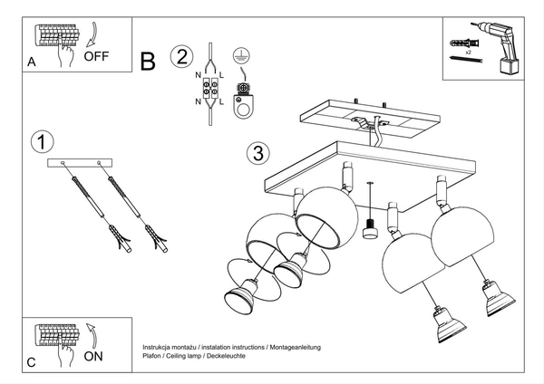 Plafon LAMPA sufitowa SL.0446 kwadratowa OPRAWA reflektorki kule balls czarne
