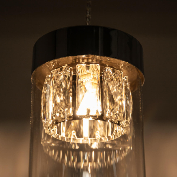 Wisząca lampa GEM P0389-03D-F4AC szklana metalowy tuby chrom przezroczyste