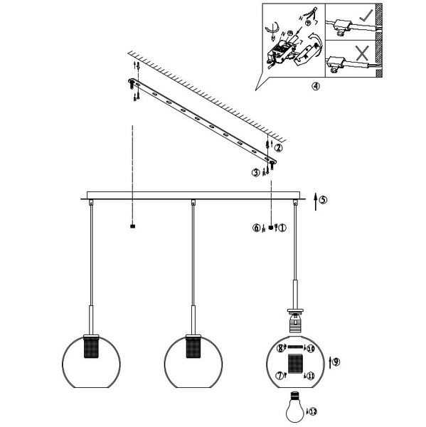 Wisząca LAMPA loftowa ADARA 15462H2 Globo szklana OPRAWA na listwie ZWIS kule balls przezroczyste mosiądz