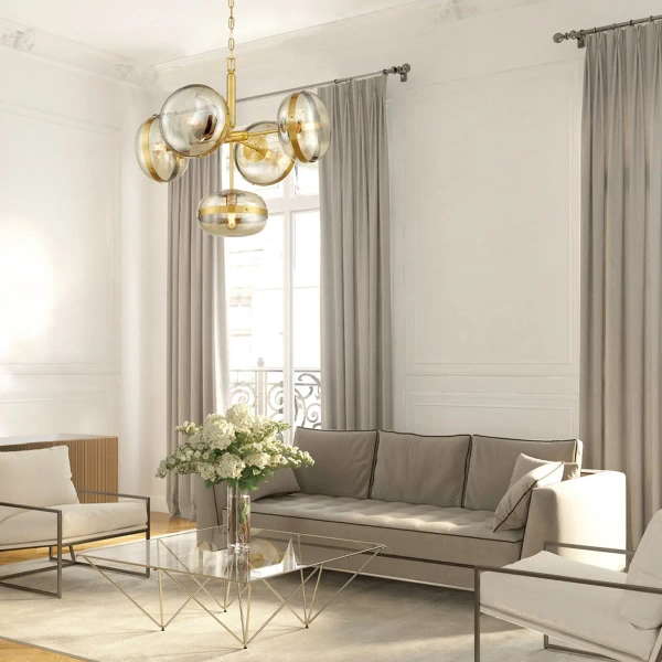 Lampa wisząca Nottingham QN-NOTTINGHAM-5P-AB retro złoty przezroczysty