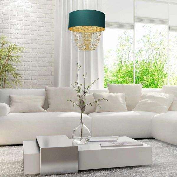 Abażurowa LAMPA wisząca ALMERIA MLP6452 Milagro okrągła OPRAWA crystal glamour ZWIS z kryształkami zielony złoty