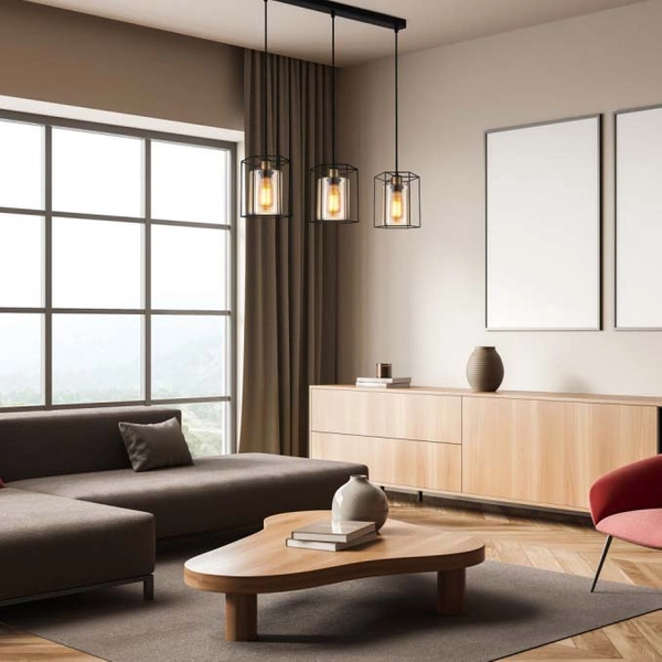 Kaskada lampa wisząca Kalula PND-78901-3-BK+AMB industrial klatki czarne przydymione