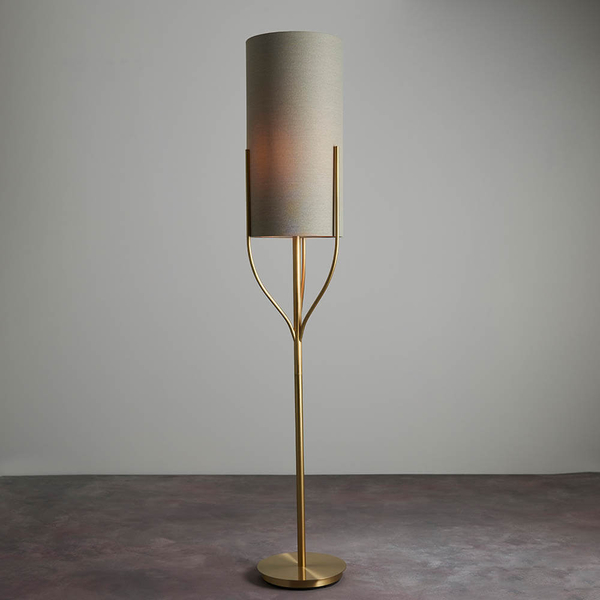Podłogowa lampa do salonu Fraser 95466 z abażurem mosiądz beżowy