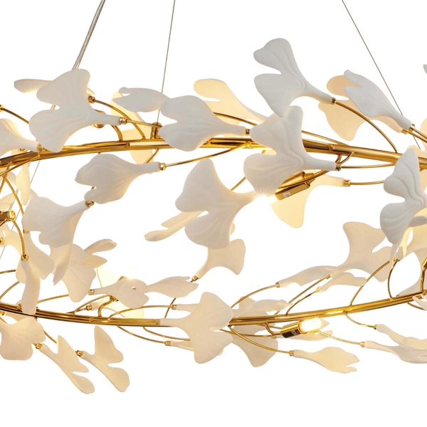 Ceramiczna lampa zwisowa Botanika XY080P-100 Step ozdobna liście złota biała