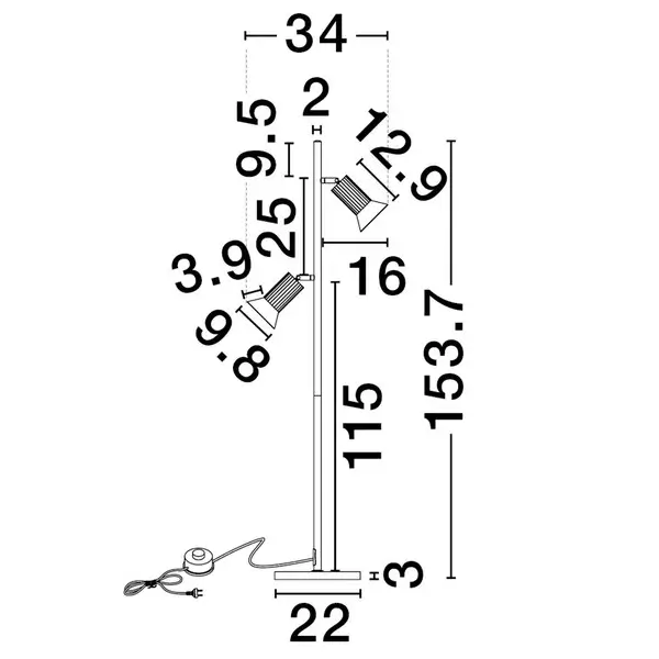 Stojąca lampa do salonu MARENZO LE45612 metalowa z wtyczką czarna złota