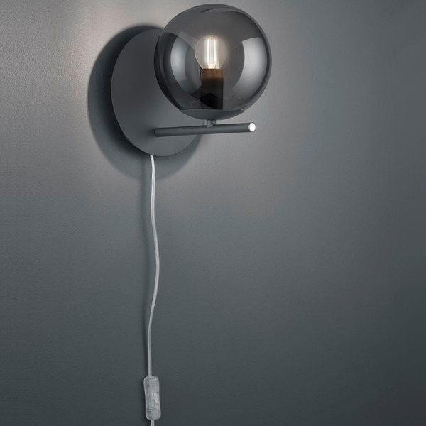 Modernistyczna LAMPA ścienna NYXIS  DL142202000 Trio loftowa OPRAWA szklana kula kinkiet grafitowy przydymiony