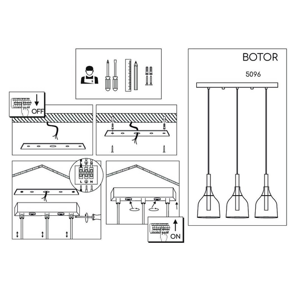 Potrójna lampa wisząca Botor 5096 na listwie punktowe transparentna czarny