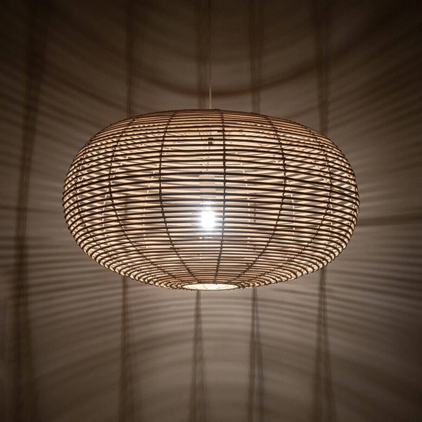Wisząca lampa Rattan 11155 pleciona gniazdo siatka metalowa drewniana biała