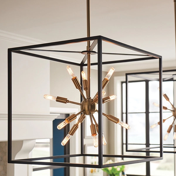 Wisząca lampa gwieździsta QN-AROS-12P klatka czarna złota