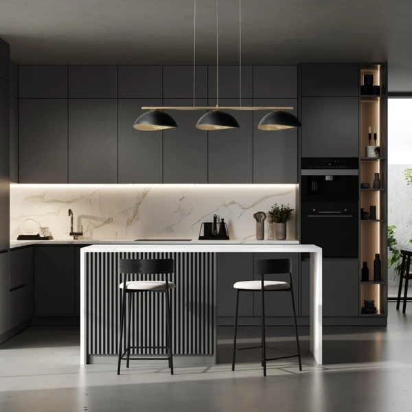 Lampa wisząca nad wyspę kuchenną z żywicy Solar 40573 Sigma czarna złota