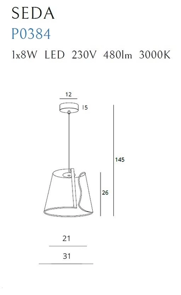 Lampa wisząca SEDA P0384 zwis do salonu LED 8W 3000K złoty