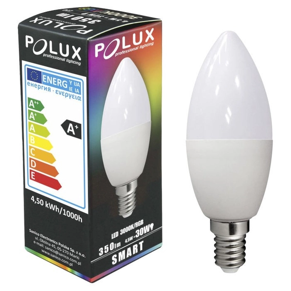 Świecznikowa żarówka RGB 311399 Polux B37 LED 4,5W E14 płomykowa 350lm 230V biała ciepła