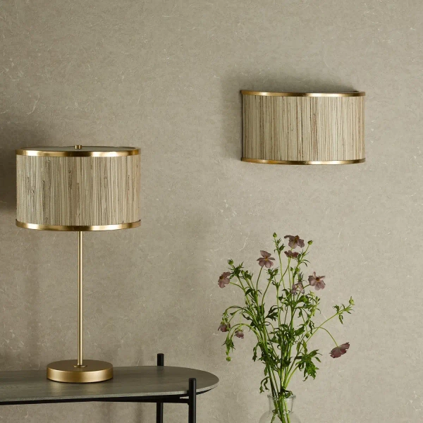 Nocna lampka z abażurem Fenella FEN4235 trawa morska złota