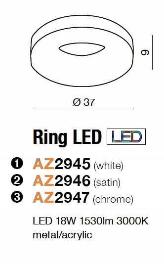 Sufitowa lampa nowoczesna Ring pierścień LED 18W satyna