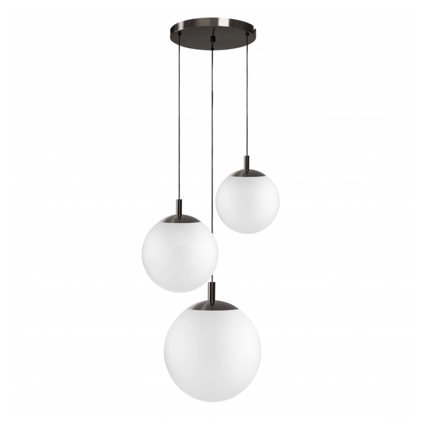 Potrójna lampa wisząca ALUR 11144320 Kaspa kule białe tytan szczotkowany