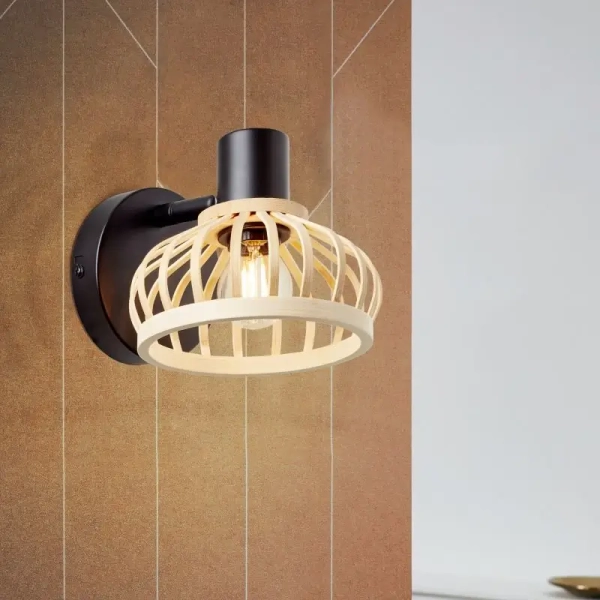 Bambusowy kinkiet ścienny Norah 99737/76 do salonu beżowy czarny