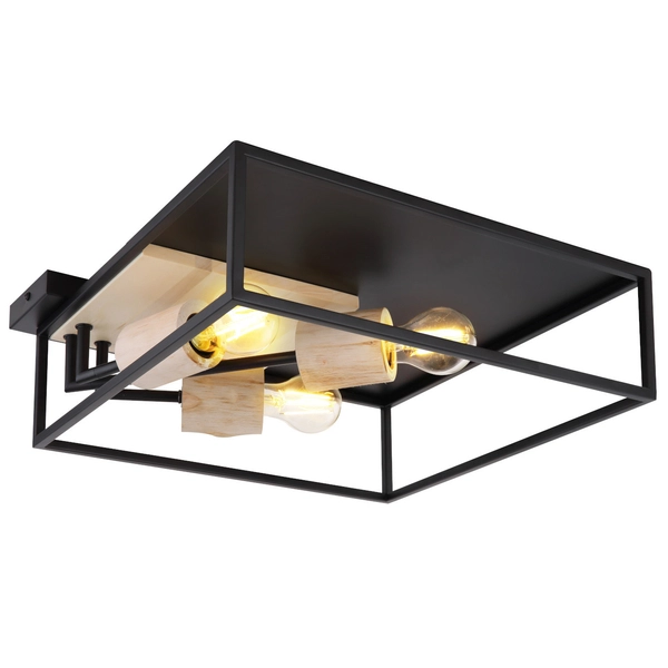 Plafon LAMPA skandynawska HAGAR 15477D1 Globo prostokątna OPRAWA sufitowa klatka metalowa czarna drewniana czarna drewniana