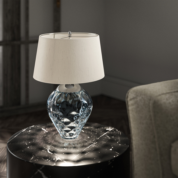 Szklana lampa stołowa QN-SAMARA-TL-BLU na biurko niebieska