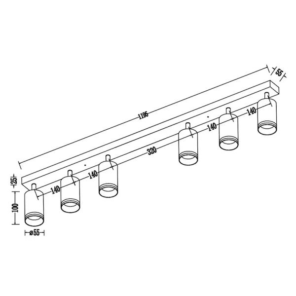 Podłużna lampa natynkowa Pipe Ring Spot ML2075 na listwie czarny