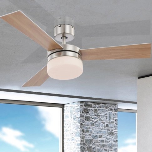 LAMPOWENTYLATOR sufitowy ALANA 0333 Globo metalowa OPRAWA plafon WIATRAK z regulacją obrotów nikiel srebrny drewniany