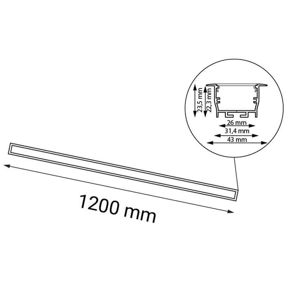 Liniowa lampa sufitowa Hiate 1830 LED 18W 4000K stick natynkowa czarna