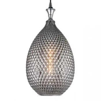 Pojedyncza wisząca lampa 1986 szklana ryflowana regulowana szary