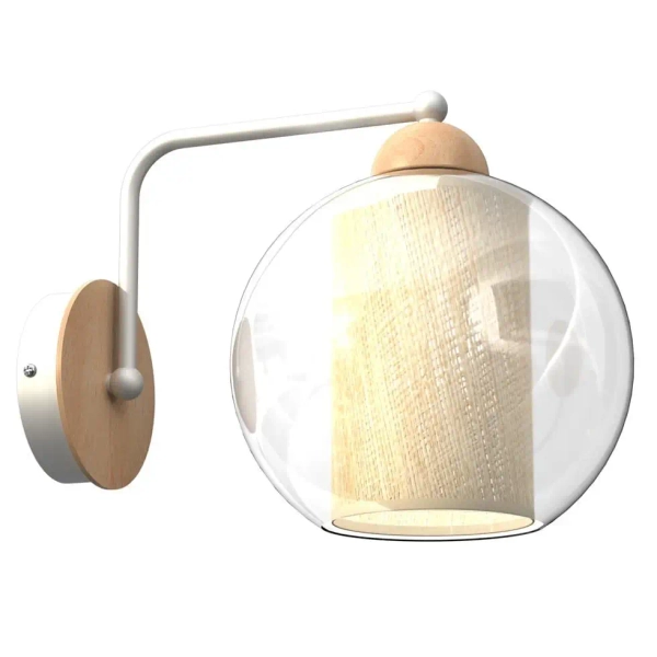 Ścienny kinkiet skandynawski TELA MLP7954 do salonu kula biała drewniana