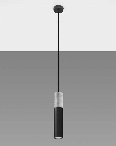 Skandynawska LAMPA wisząca SL.0650 tuba OPRAWA metalowy ZWIS okrągły beton czarny