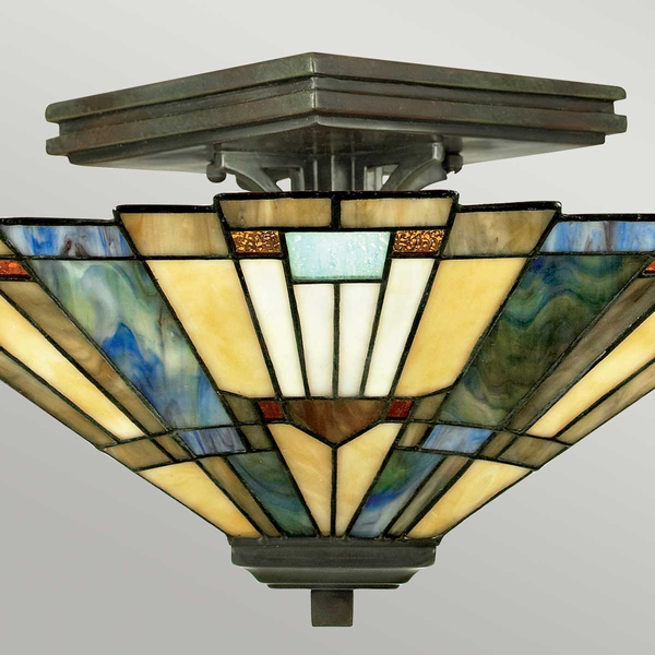 Geometryczny plafon Inglenook QZ-INGLENOOK-SF Quoizel witraż kolorowy