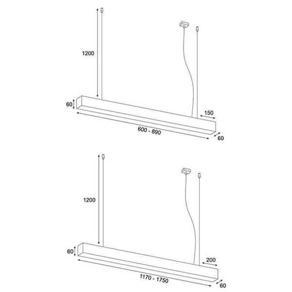Lampa prostokąt wisząca Lupinus 5115015103-1 Elkim LED 56W 3000K liniowa czarna