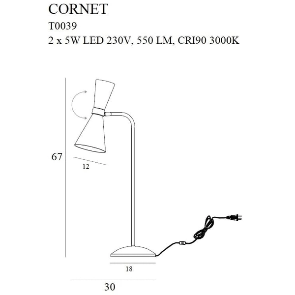 Biurkowa lampka CORNET T0039 Maxlight LED 5W 3000K metal czarna złota